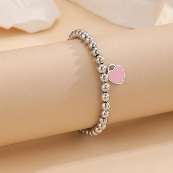 Pink Heart Charm Beaded Bracelet - Picture 2 of 3